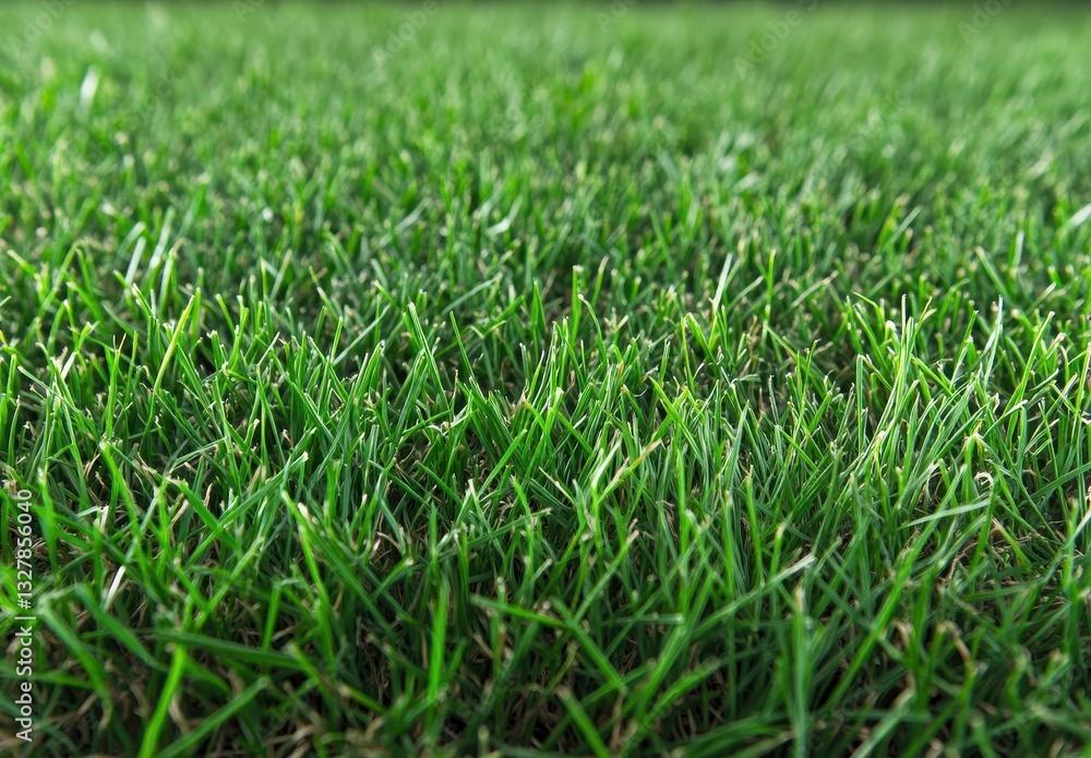 Fototapeta premium Close-up View of Fresh Green Grass Grows Naturally Under Clear Blue Sky During Sunny Day in Summer Season Ideal for Nature and Background Themes