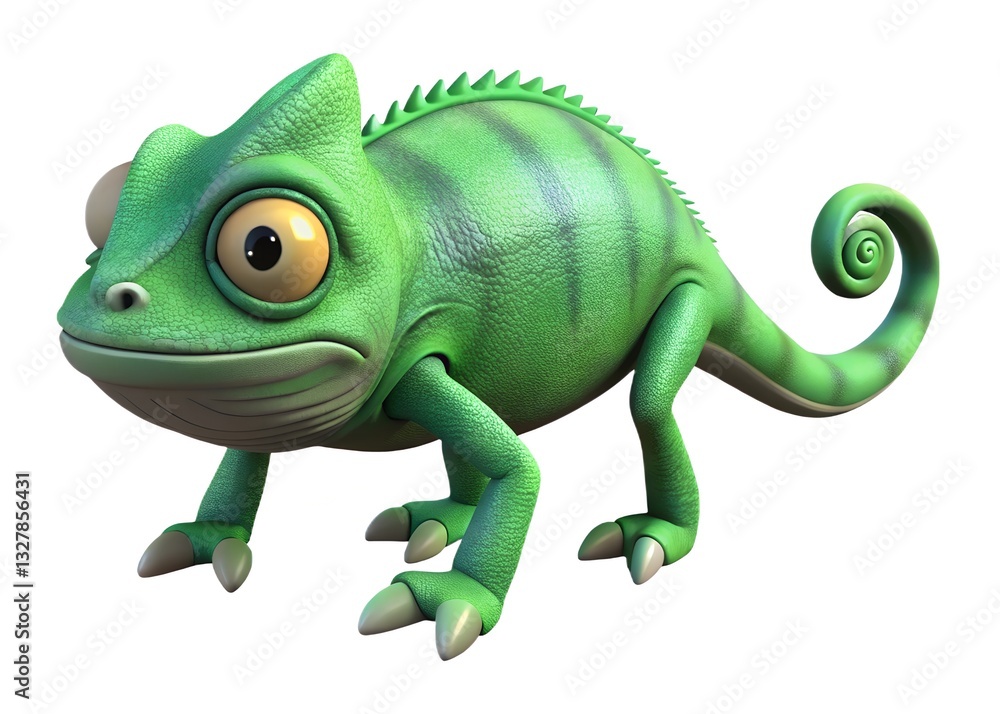 Obraz premium Green Cartoon Chameleon – Playful and Friendly Reptile Character