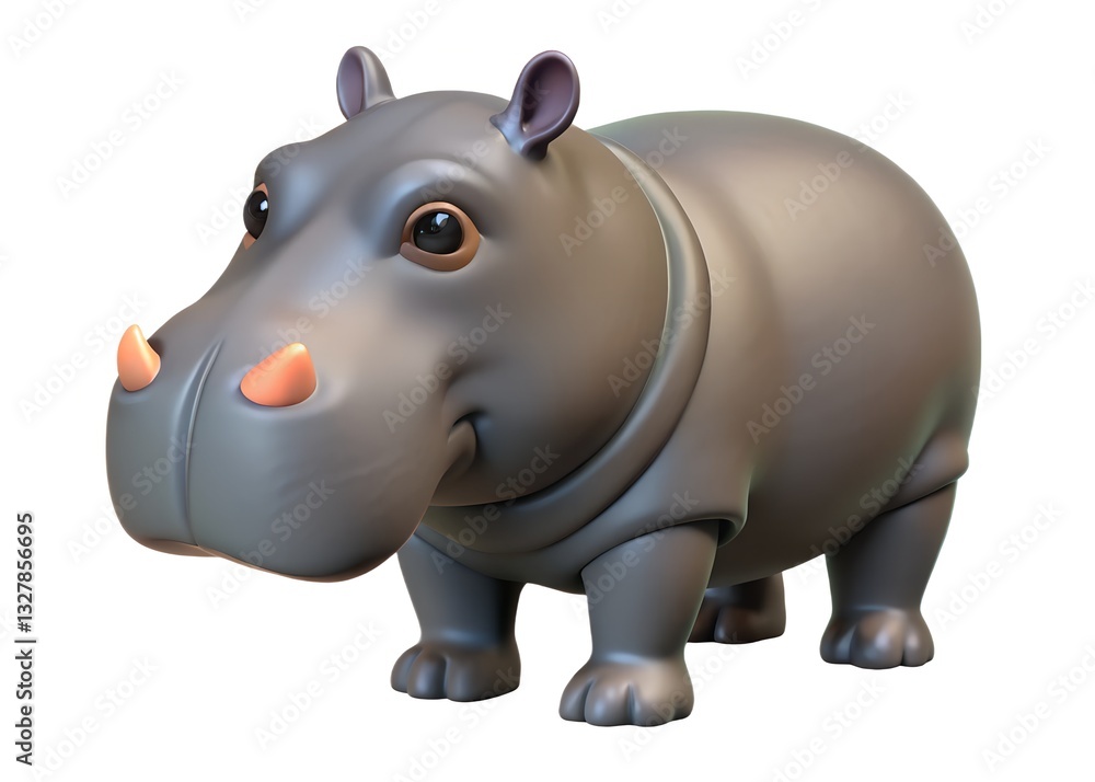 Cute 3D Cartoon Hippo with Exaggerated Features and Friendly Expression Cute 3D Cartoon Hippo with Exaggerated Features and Friendly Expression