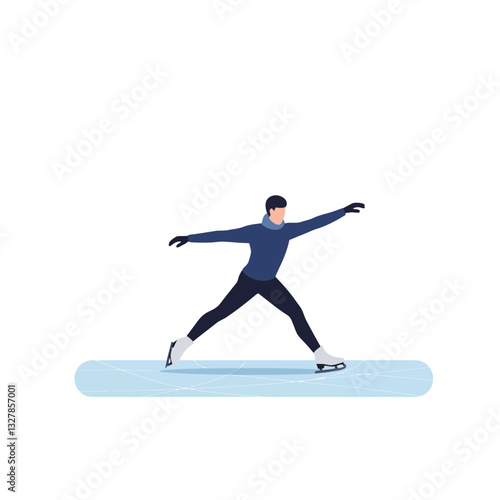 Skater gliding gracefully on ice in flat style vector art