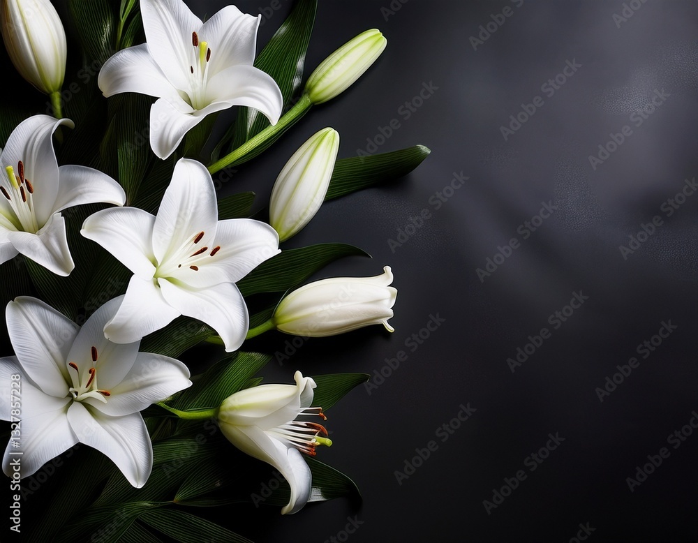 Fototapeta premium white flowers on black background