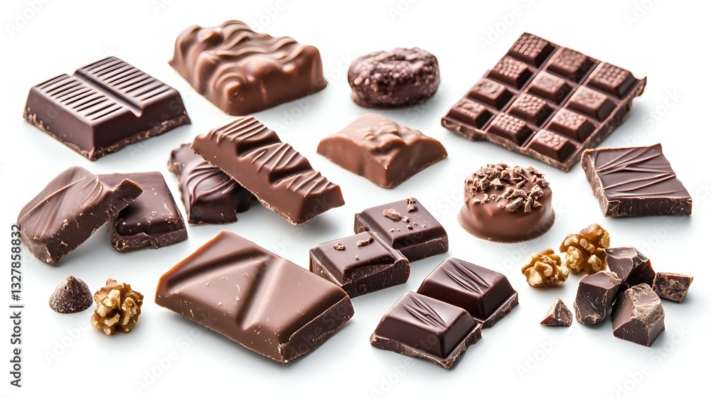 Obraz premium Assorted Chocolate Pieces Isolated on White Background