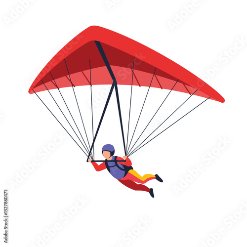 Paragliding adventure with a person soaring through the sky in flat vector art