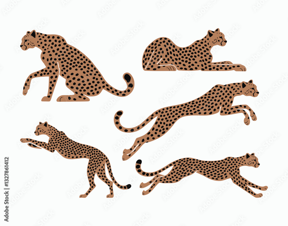 Obraz premium Elegant Cheetah Silhouette Collection Isolated Template