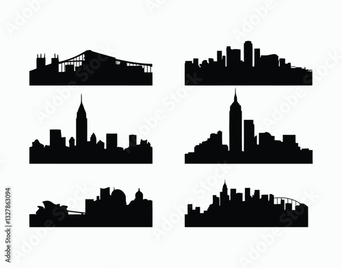 City Buildings Skyline Silhouette Vector Template