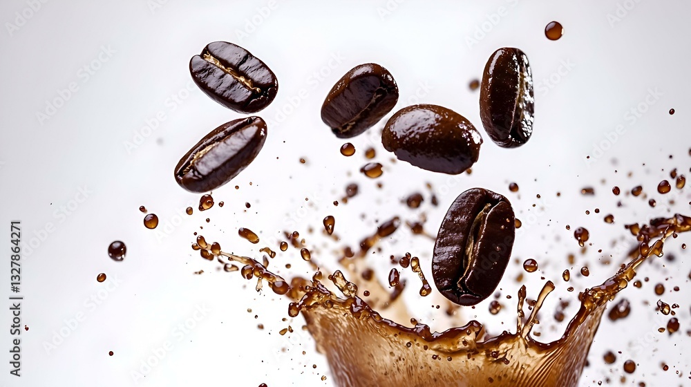 Coffee bean broken splash explosion in the air Coffee bean broken splash explosion in the air