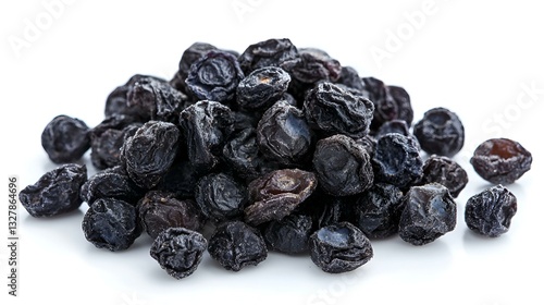 Dried blueberries on white background