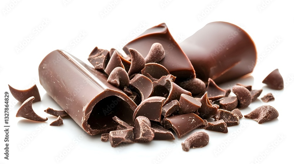 Chocolate curl and chocolate bar chips or pieces Chocolate curl and chocolate bar chips or pieces