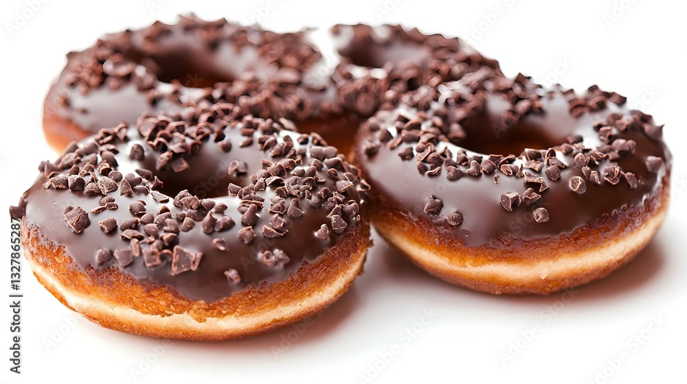 High angle view of chocolate donuts on white High angle view of chocolate donuts on white