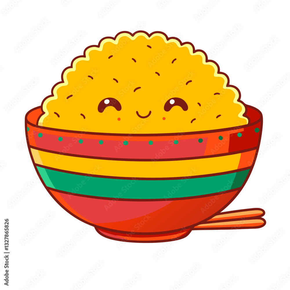 Delicious whimsical rice bowl kitchen food illustration colorful playful digital art Delicious whimsical rice bowl kitchen food illustration colorful playful digital art