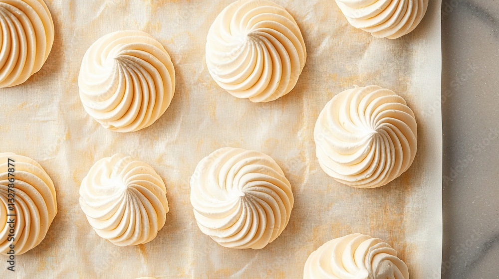 A tray of pastries, close-up, with icing on a sheet of paper, table A tray of pastries, close-up, with icing on a sheet of paper, table