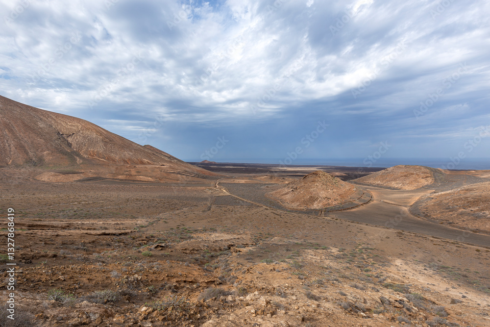 View from the top of Caldera Blanca volcano, Lanzarote, Canary Islands, Spain View from the top of Caldera Blanca volcano, Lanzarote, Canary Islands, Spain