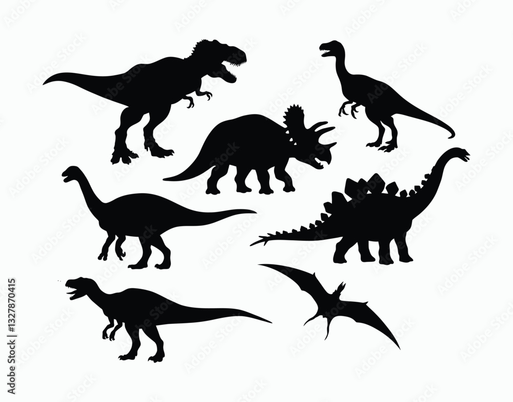 Naklejka premium Prehistoric Dinosaur Vector Silhouettes Template