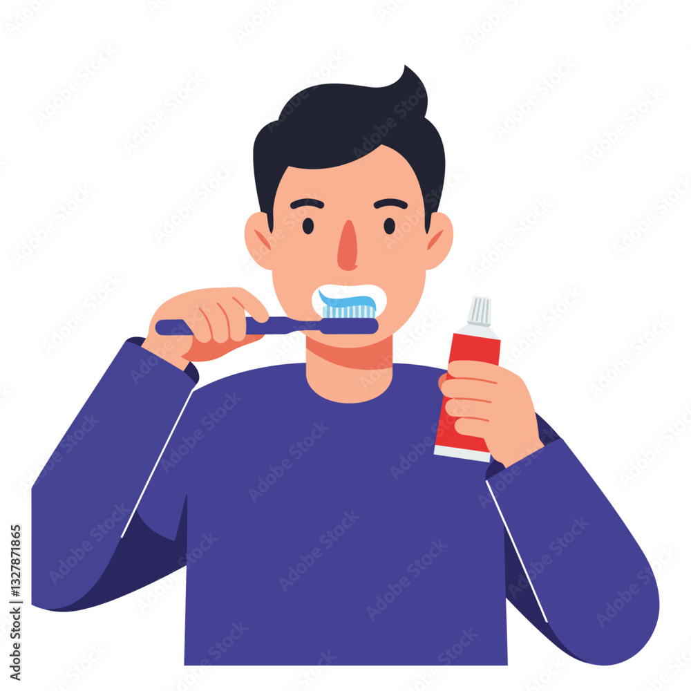 Person brushing teeth with toothpaste in flat, colorful vector art Person brushing teeth with toothpaste in flat, colorful vector art