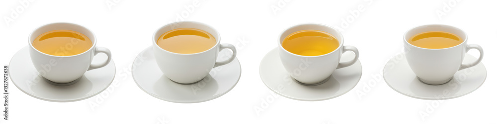 Set of White Teacup and Saucer with Pale Tea Set of White Teacup and Saucer with Pale Tea