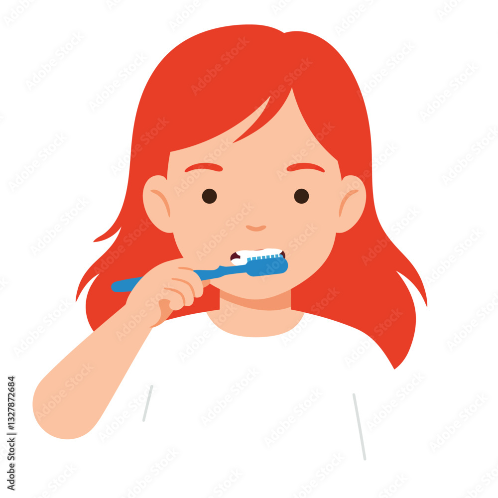 Child brushing teeth with a toothbrush in flat vector art style Child brushing teeth with a toothbrush in flat vector art style