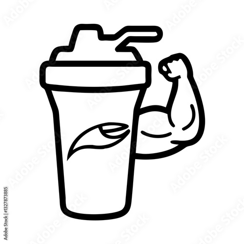 Protein shake icon with muscle arm, fitness lifestyle concept