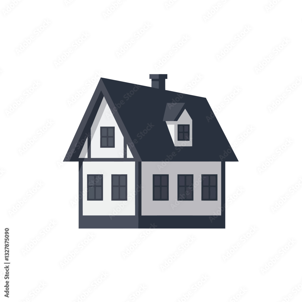 Detailed house illustration in flat design style showcasing a charming residential home vector art Detailed house illustration in flat design style showcasing a charming residential home vector art