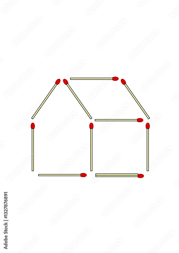 abstract figure of a house made of nine arranged matchsticks, minimalist vector graphic abstract figure of a house made of nine arranged matchsticks, minimalist vector graphic
