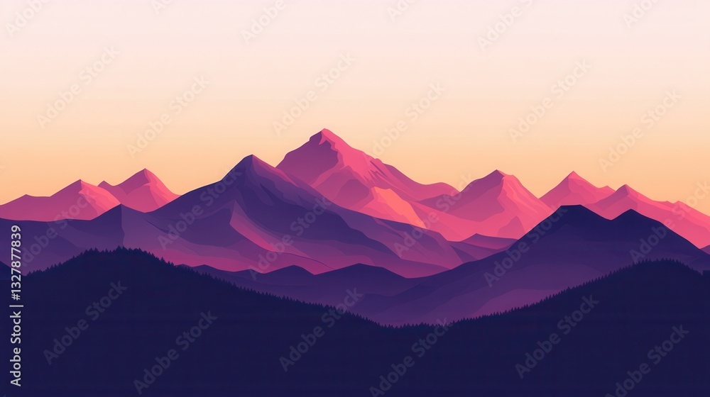 Fototapeta premium Serene Mountain Landscape at Sunset with Gentle Purple Tones