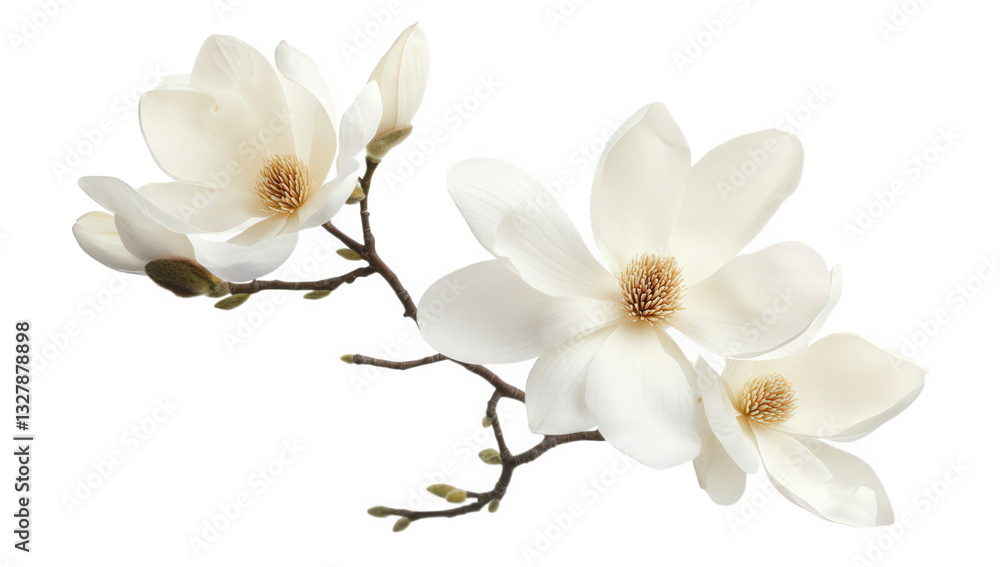 branch of magnolia flowers showcasing their elegant white petals and soft yellow centers symbolizing beauty and renewal branch of magnolia flowers showcasing their elegant white petals and soft yellow centers symbolizing beauty and renewal