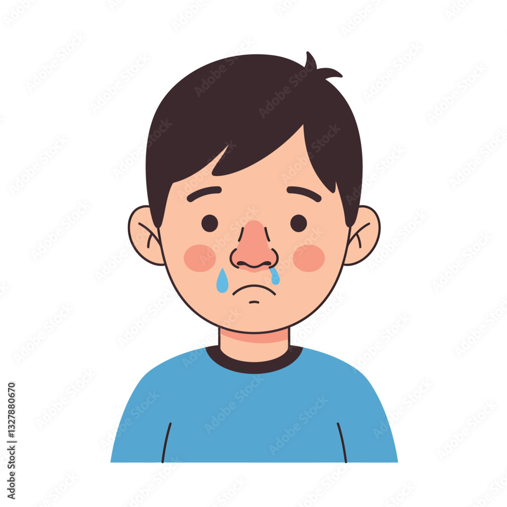 Sad child expression change in flat vector art illustration Sad child expression change in flat vector art illustration