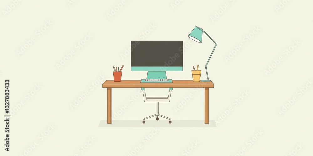 A minimalistic illustration of a home office workspace environment A minimalistic illustration of a home office workspace environment