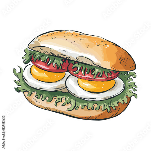 Tamago Sando Japanese Egg Sandwich Watercolor