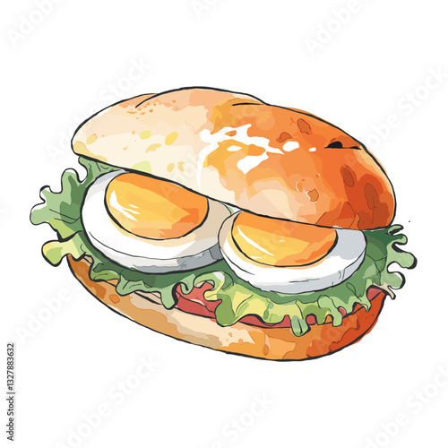Tamago Sando Japanese Egg Sandwich Watercolor