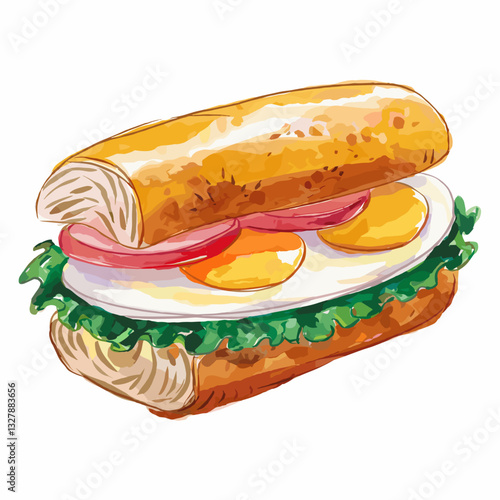 Tamago Sando Japanese Egg Sandwich Watercolor