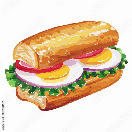 Tamago Sando Japanese Egg Sandwich Watercolor