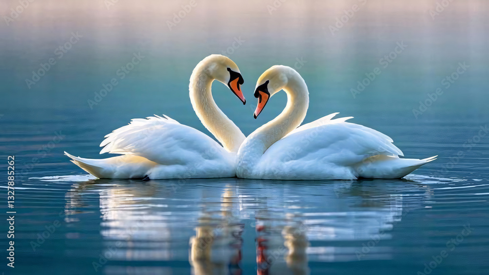 Naklejka premium Two swans making a heart