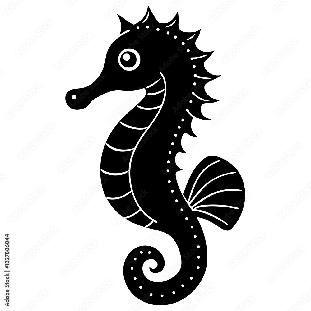 Fototapeta premium Cute Seahorse Black Silhouette Illustration - Vector Art