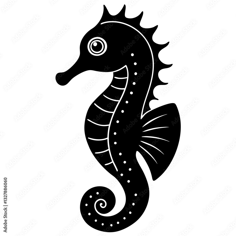 Naklejka premium Cute Seahorse Black Silhouette Illustration - Vector Art