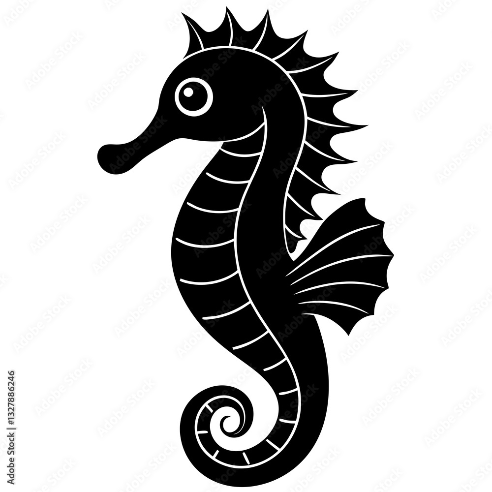 Fototapeta premium Cute Seahorse Black Silhouette Illustration - Vector Art