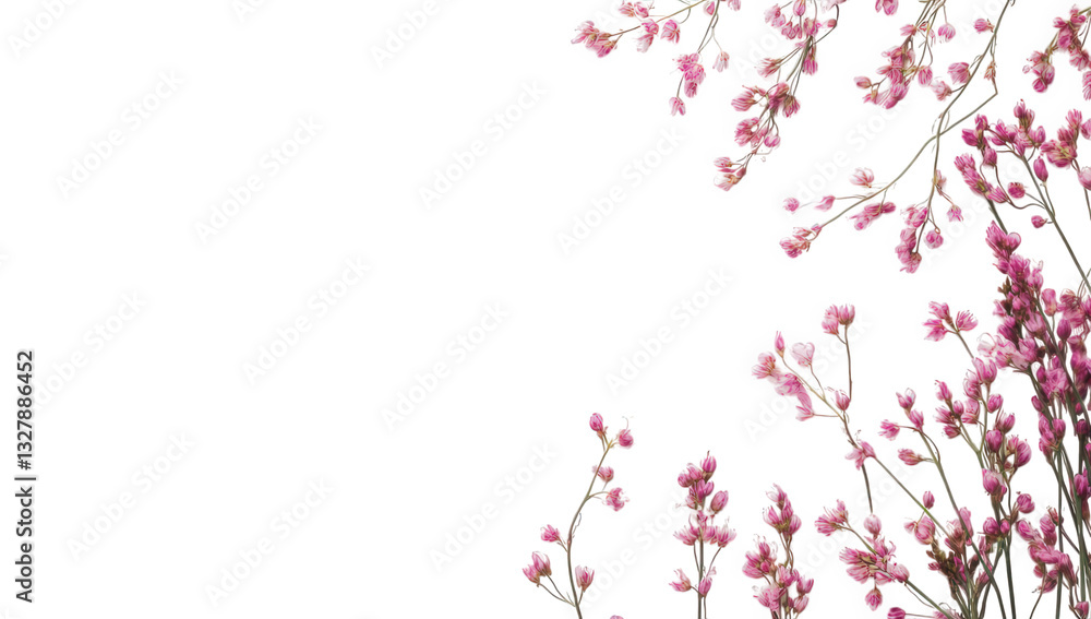 delicate pink flowers scattered on a white background creating a calming and aesthetic visual ideal for design and decoration purposes delicate pink flowers scattered on a white background creating a calming and aesthetic visual ideal for design and decoration purposes