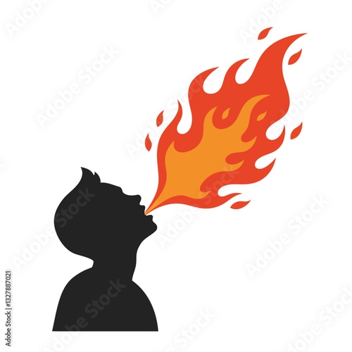 Child breathing fire in a dynamic action pose, flat design vector art
