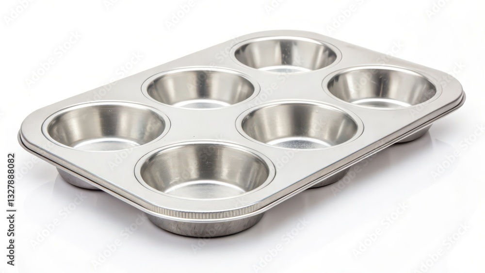 Stainless Steel Muffin Tin, Six-Cup Baking Pan, Isolated on White