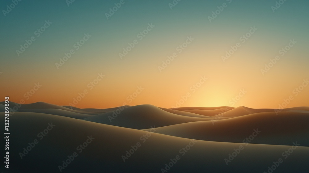 Obraz premium A sunrise over sand dunes in the desert with a blue sky backdrop