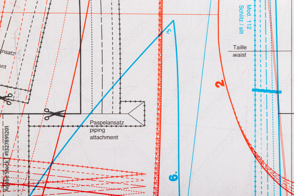Fototapeta premium Professional blueprint on white paper, abstract background with lines and curves