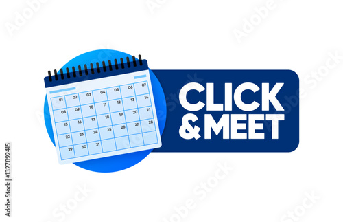 Click and Meet concept with calendar. Person shopping after making appointment. Online concept. Vector illustration.