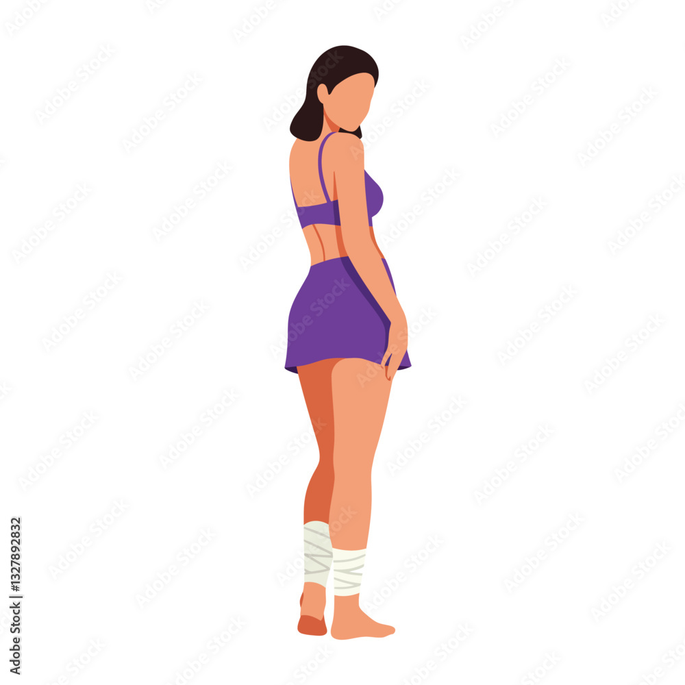 Woman in Purple Outfit with Bandaged Leg in Flat Vector Art Woman in Purple Outfit with Bandaged Leg in Flat Vector Art