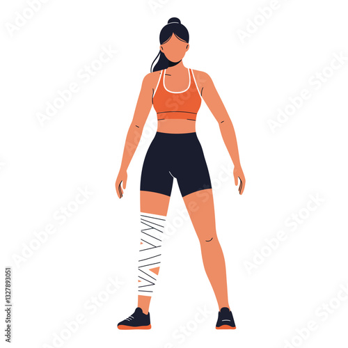 Female athlete with leg injury in flat vector illustration style showcasing fitness and recovery themes