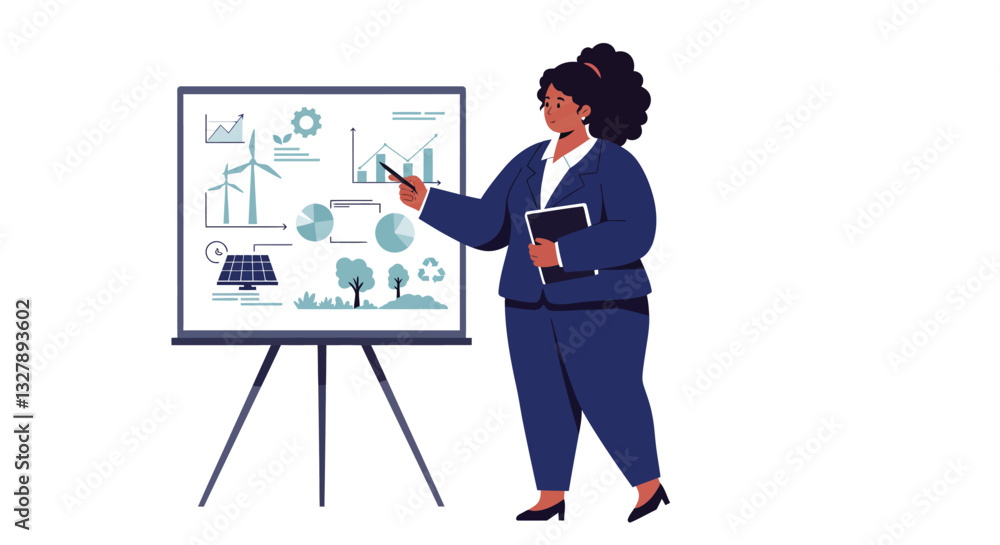 Businesswoman presenting data in professional attire, flat design vector art Businesswoman presenting data in professional attire, flat design vector art