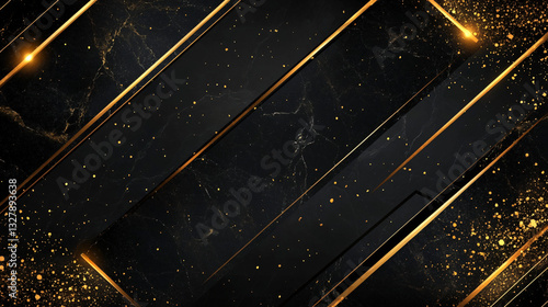 A sleek black background with golden stripes and sparkling effects, creating an elegant and modern aesthetic.