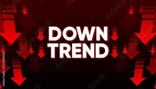 Down trend with arrows. Stock exchange concept. Trader loss. Arrows symbolizing fall. Vector illustration.