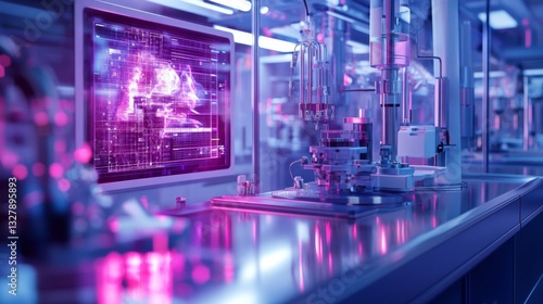 Wallpaper Mural Futuristic Factory Automation: Pink And Blue Digital Data Display On Screen In Modern Industrial Setting Torontodigital.ca