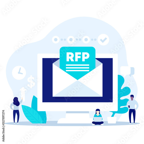 RFP, request for proposal icon illustration with people