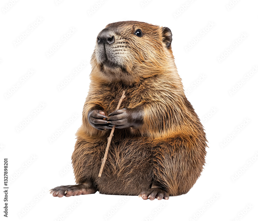 Close-Up of a Cute Groundhog Holding a Stick in Its Tiny Paws Close-Up of a Cute Groundhog Holding a Stick in Its Tiny Paws