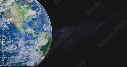 Solar system planet Earth rotating in outer space with copy space at right. Suitable for education usage, 4K loop video footage. Elements of this image furnished by NASA	